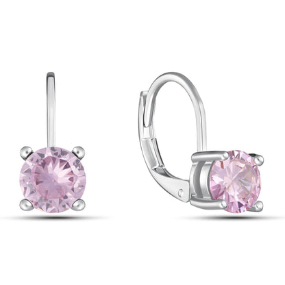 Round Cut Gemstone Leverback Earrings