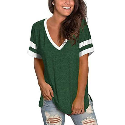 Womens Tops Striped Short Sleeve V Neck Tee T Shirts