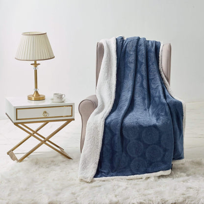 Sheradian Embossed Print Fleece/Caesar Sherpa Reversible Throw Blanket