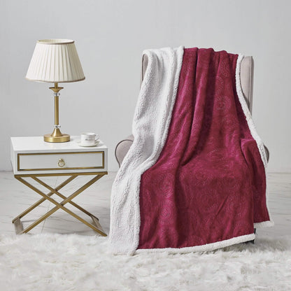 Sheradian Embossed Print Fleece/Caesar Sherpa Reversible Throw Blanket