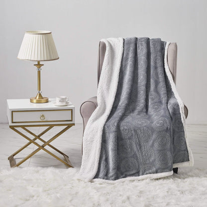 Sheradian Embossed Print Fleece/Caesar Sherpa Reversible Throw Blanket