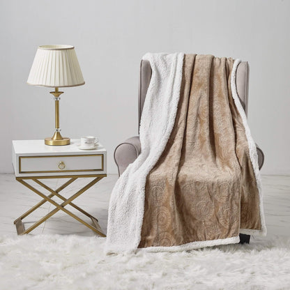Sheradian Embossed Print Fleece/Caesar Sherpa Reversible Throw Blanket
