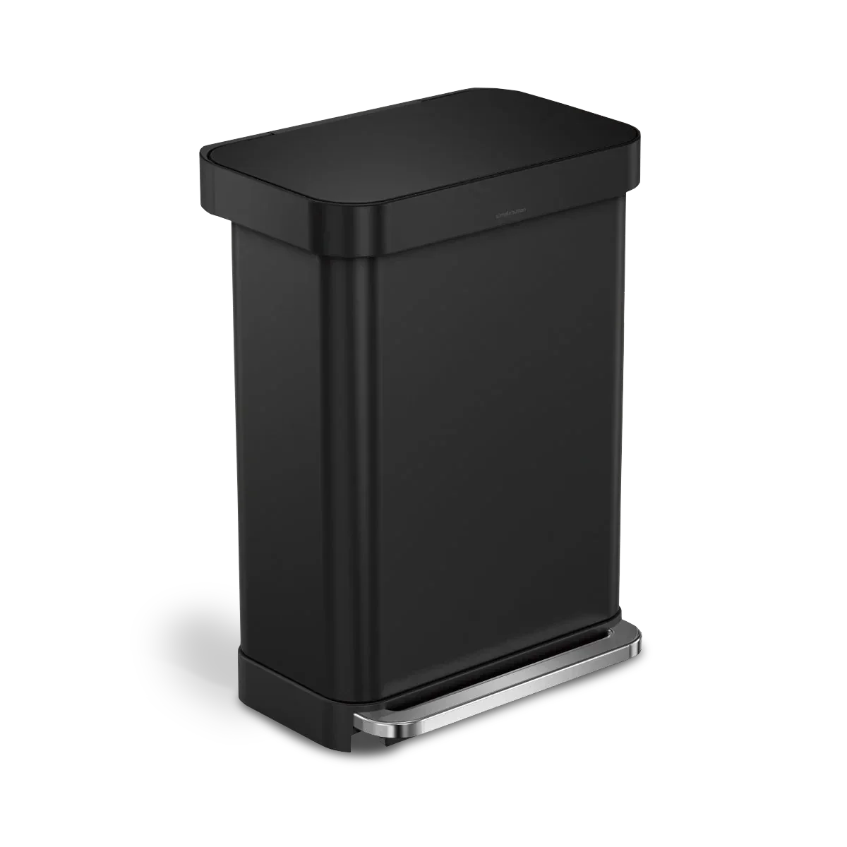 simplehuman 55-Liter Matte Black Indoor Kitchen Hinged Lid Trash Can