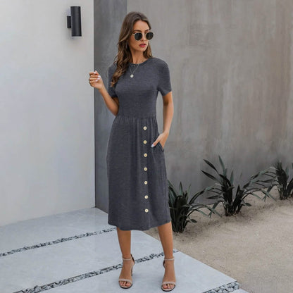 Slant Pocket Button Detail Dress