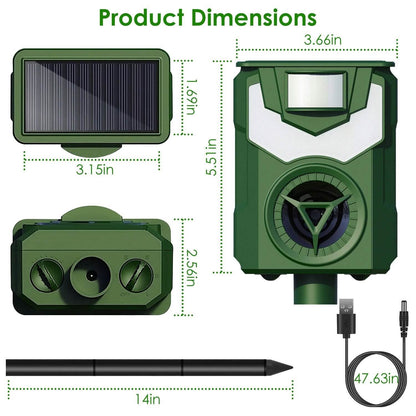Solar Ultrasonic Animal Repeller with Flame Light USB Charge Motion Sensor