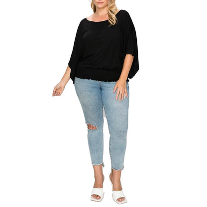 Solid Top Featuring Flattering Wide Sleeves
