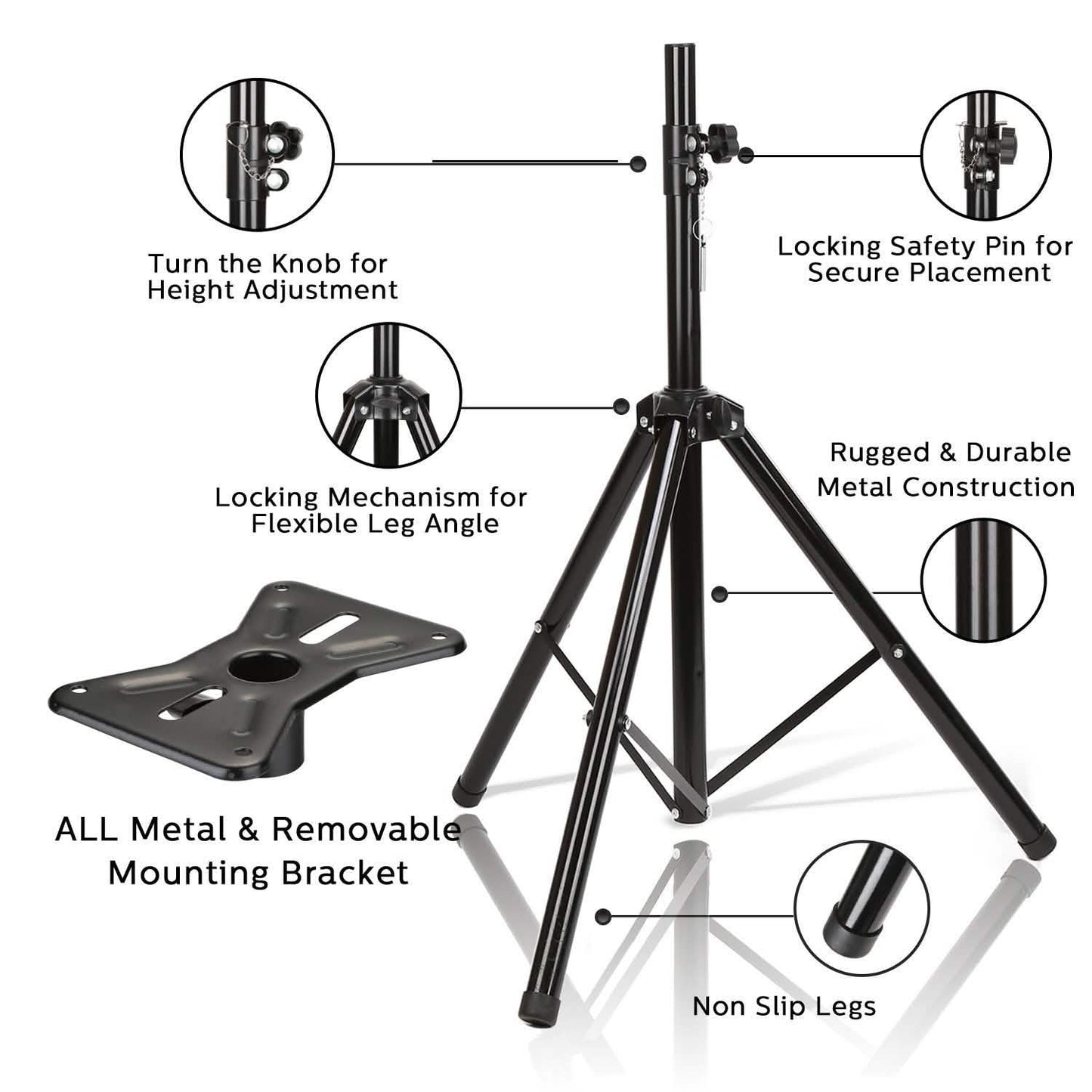Speaker Tripod Stand Adjustable Height Heavy Duty Holder