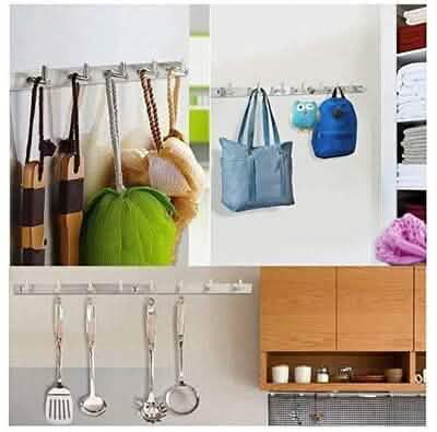 Stainless Steel 24" Wall Mounted Rack with 8 Hooks - Silver