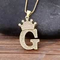 Stainless Steel Gold Overlay Hip Hop Crown A-Z Letters Necklace for Men and Women