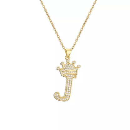Stainless Steel Gold Overlay Hip Hop Crown A-Z Letters Necklace for Men and Women