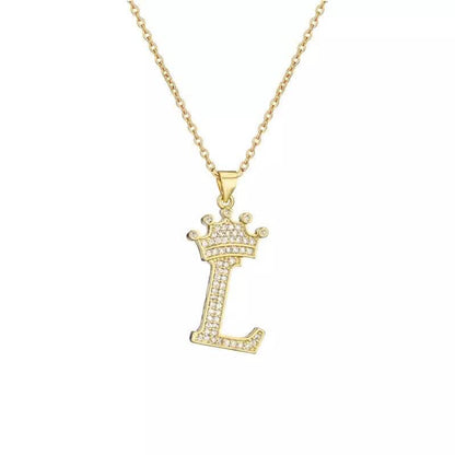 Stainless Steel Gold Overlay Hip Hop Crown A-Z Letters Necklace for Men and Women