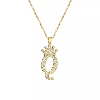 Stainless Steel Gold Overlay Hip Hop Crown A-Z Letters Necklace for Men and Women