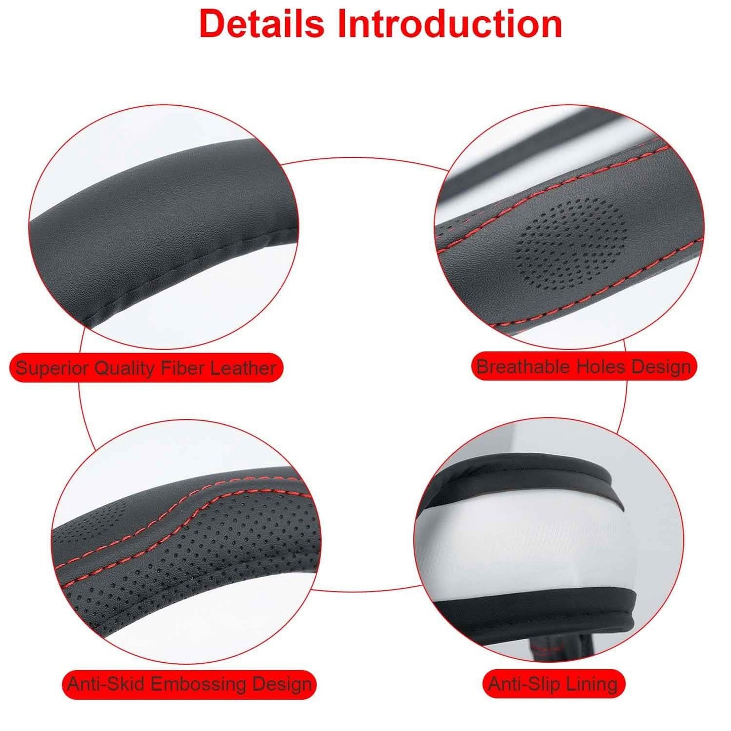Steering Wheel Cover 14.5"- 15" Diameter Universal Fiber Leather