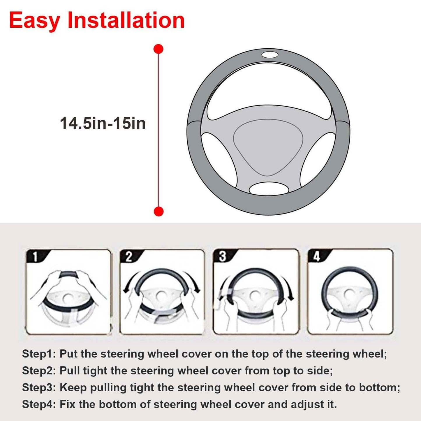 Steering Wheel Cover 14.5"- 15" Diameter Universal Fiber Leather