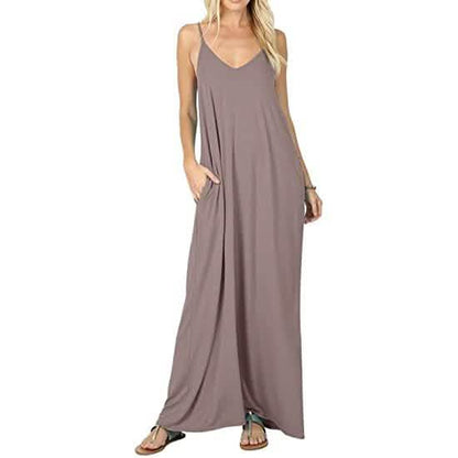 Stokeen Women's Summer Casual Plain Spaghetti Strap Maxi Dress