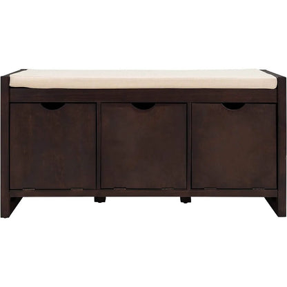 Storage Bench with Removable Cushion and 3 Flip Lock Storage Cubbies