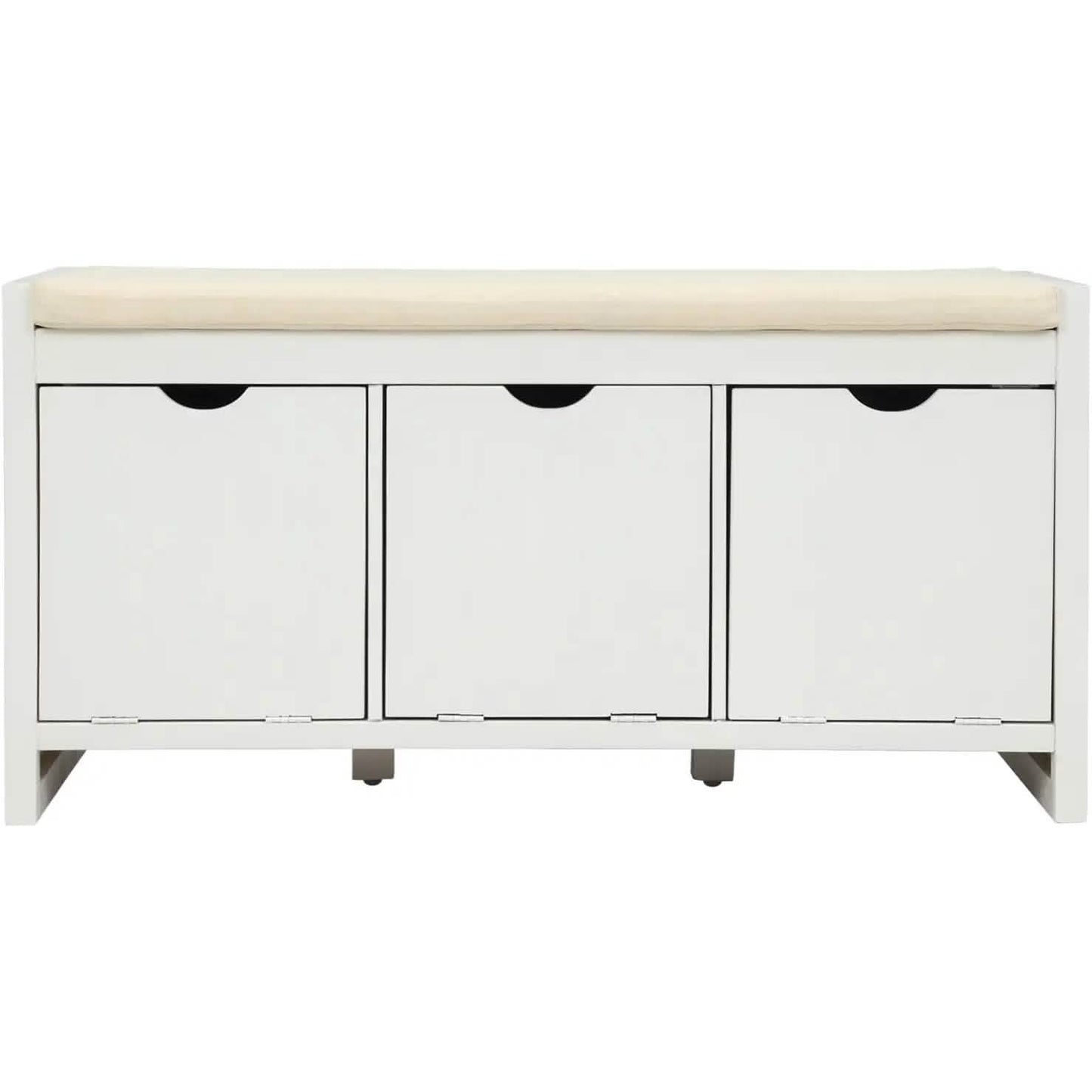 Storage Bench with Removable Cushion and 3 Flip Lock Storage Cubbies