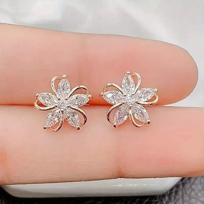 Stylish Zirconia Petal Flower Stud Earrings
