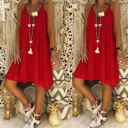 Summer Women's Loose V-neck Sling Sleeveless Dress