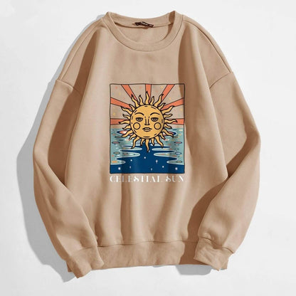 Sun and Letter Graphic Oversized Thermal Sweatshirt