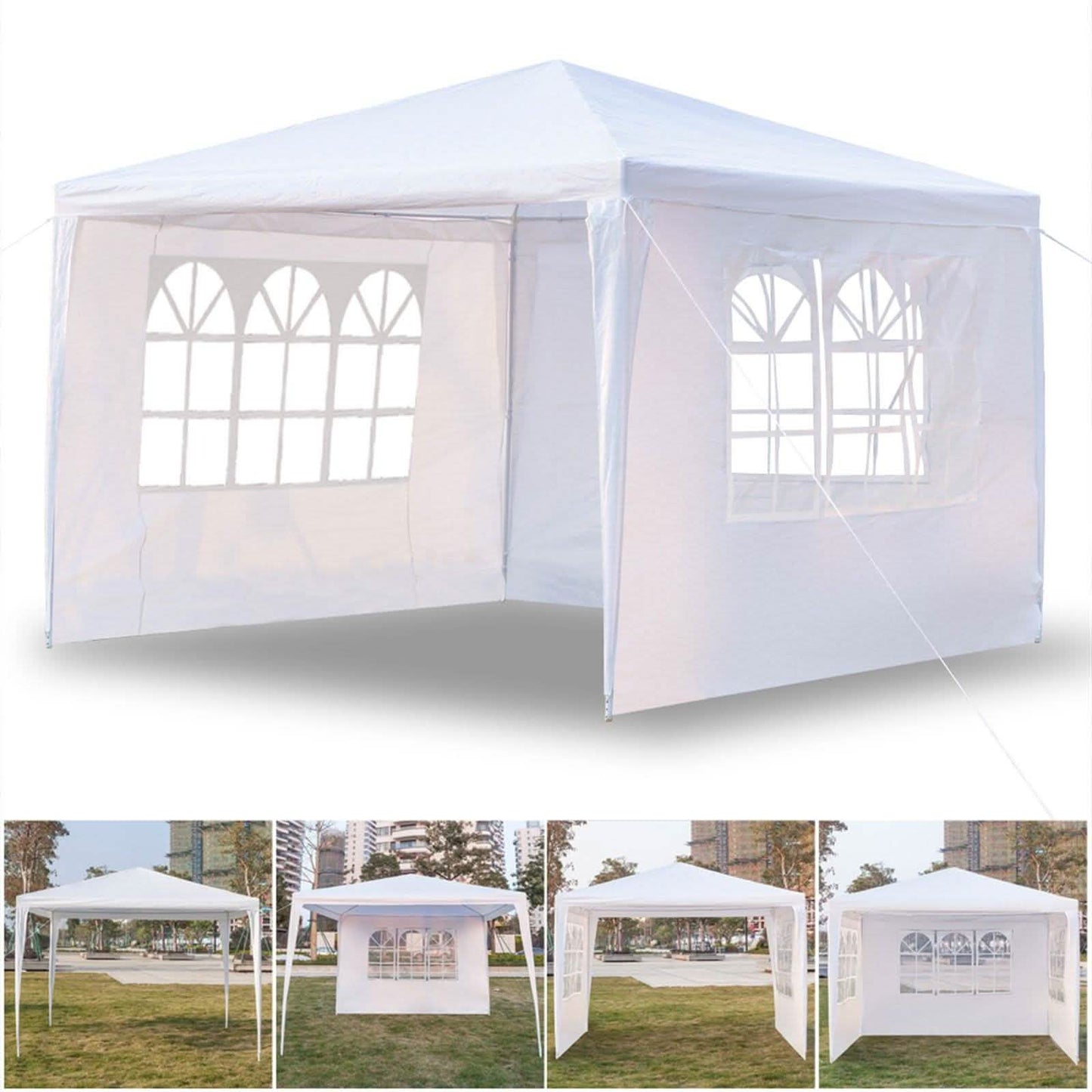 SUPERHOMUSE 3 x 3m Three Sides Waterproof Tent with Spiral Tubes White
