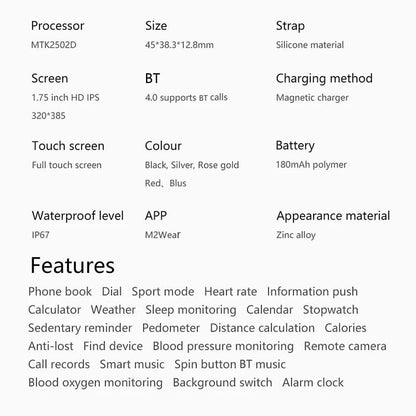 T55+ 1.75-Inch IPS Touch Screen Smart Bracelet Sports Watch