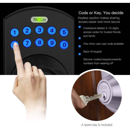 TACKLIFE Keypad Electronic Deadbolt Door Lock, Keyless Entry Door Lock With 1-Touch Motorized Auto-Locking