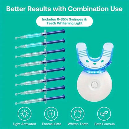 Teeth Whitening Gel Kit with 6 Teeth Cleaning Gel + 2 Dental Trays + Cleaning Led Light