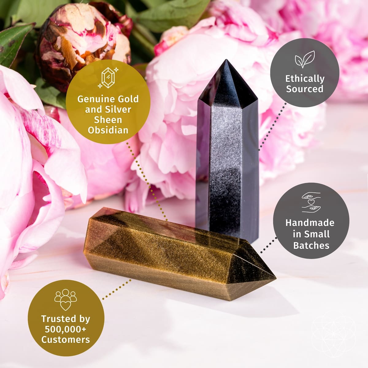 The Upper Hand – Gold & Silver Sheen Obsidian Points - Lumina Home