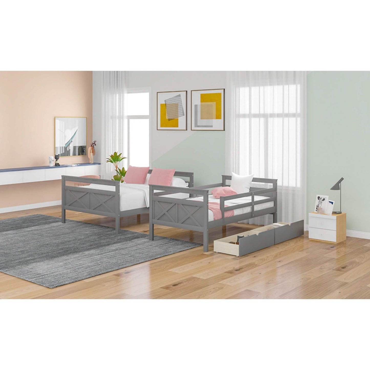 Twin over Full Bunk Bed with 2 Storage Drawers