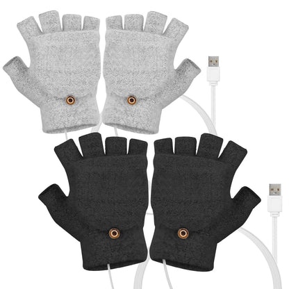 USB Wool Heated Half Fingerless Gloves