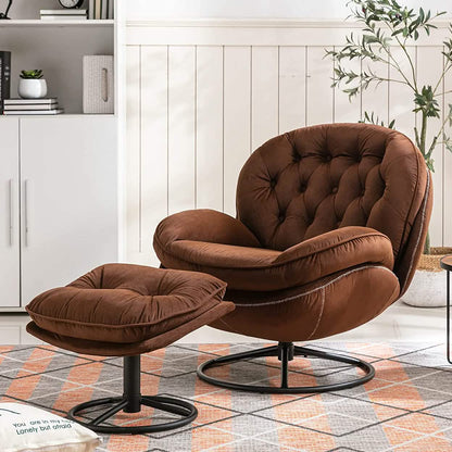 Velvet Swivel Accent Chair with Ottoman Set