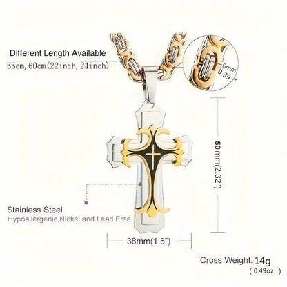 Vintage-Inspired Men's Flat Handmade Cross Pendant Necklace