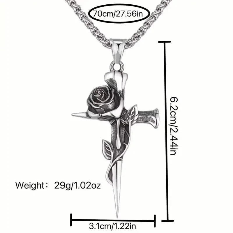 Vintage-Inspired Men's Titanium Steel Pendant Necklace - Unique Keel Chain Design with Cross and Rose Accents