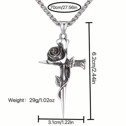 Vintage-Inspired Men's Titanium Steel Pendant Necklace - Unique Keel Chain Design with Cross and Rose Accents