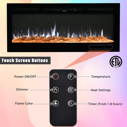 Wall-Mounted Recessed Electronic Fireplace - 50 Inch