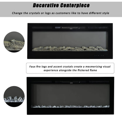 Wall-Mounted Recessed Electronic Fireplace - 50 Inch