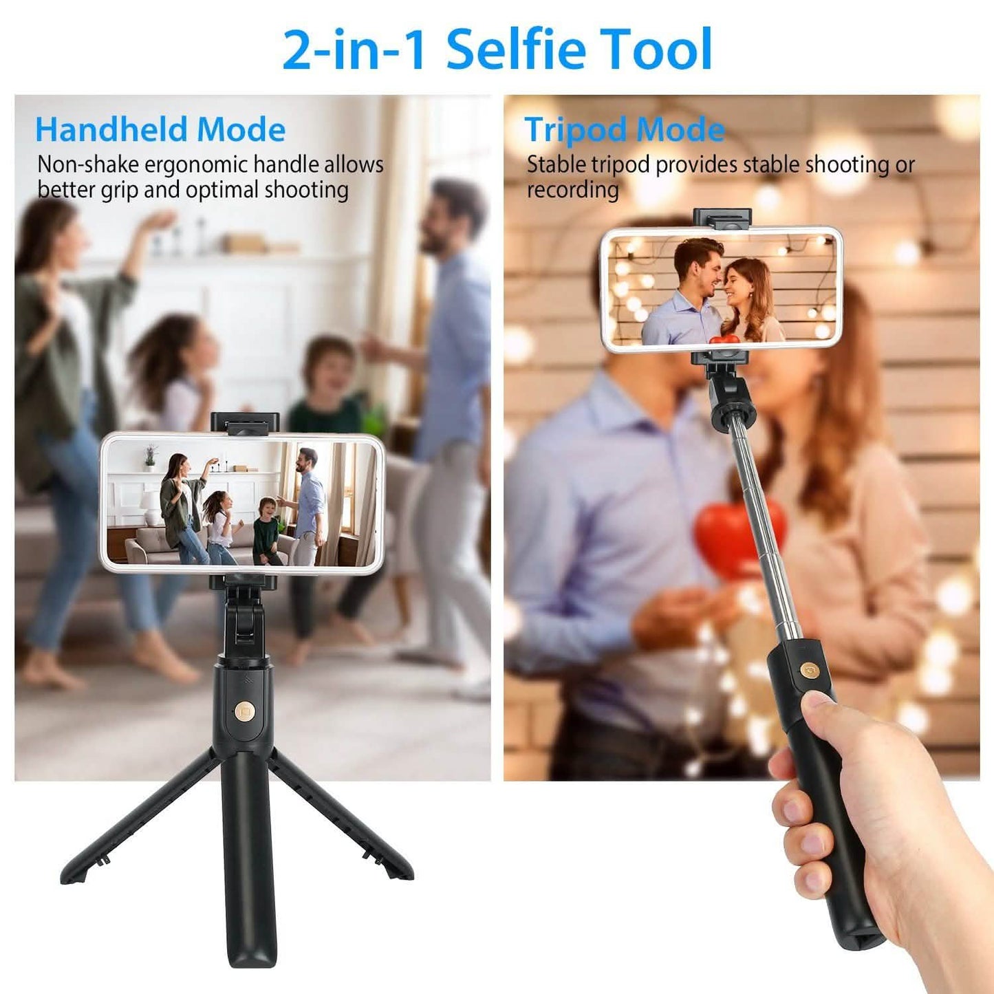 Wireless Selfie Stick Extendable Tripod with Detachable Remote Shutter for 3.5-6.2" Phone