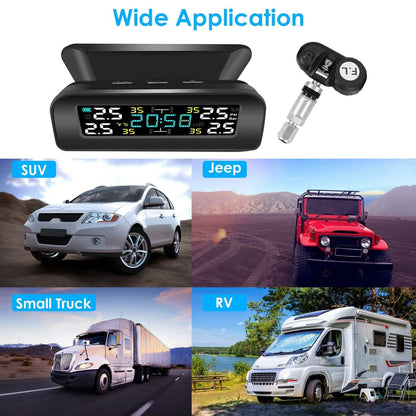 Wireless Solar Car Tire Pressure Monitoring System Auto Tire Pressure with Sensors Temperature Alarm