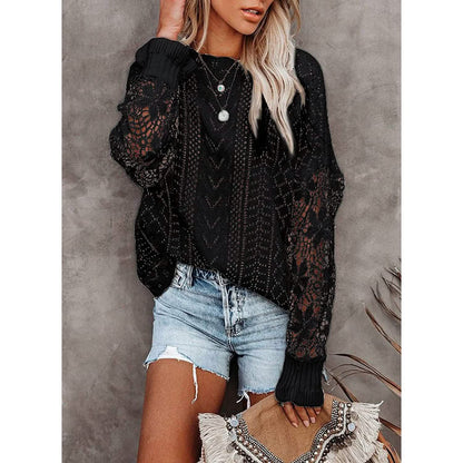 Women Lace Crew Neck Sweater