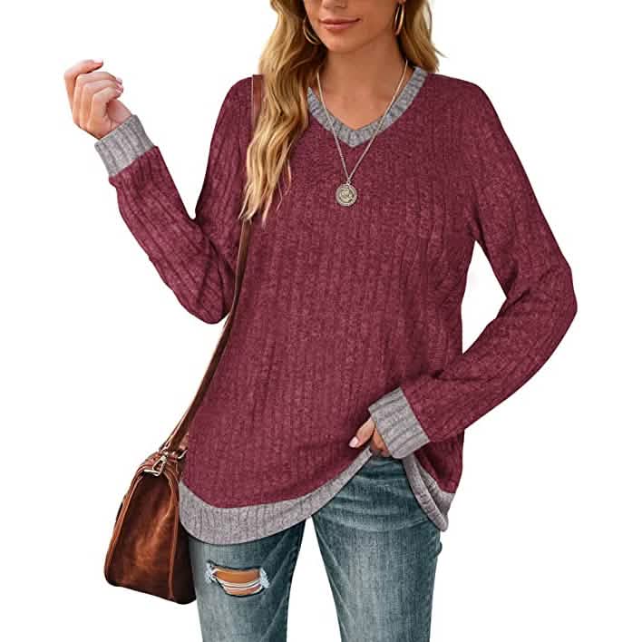 Women Lightweight V Neck Long Sleeve Tunic