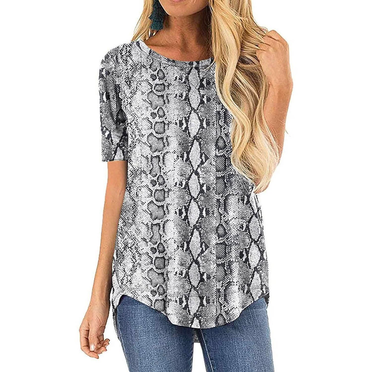 Women Long Sleeve Side Split Casual Loose Tunic Top