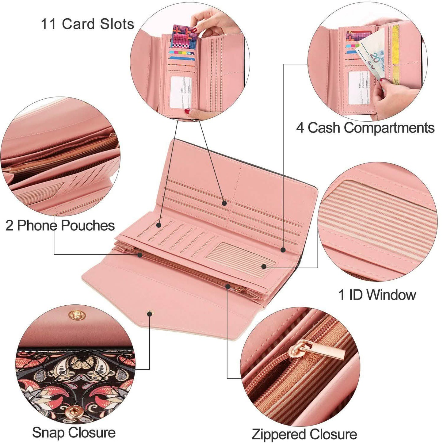 Women Wallet Soft Leather Trifold Clutch Purse