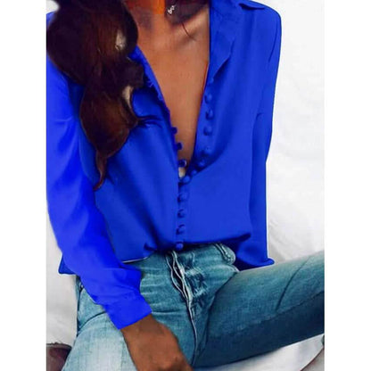 Women's Blouse Shirt Solid Colored Long Sleeve Button V Neck Basic Tops