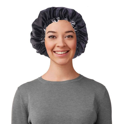 Women's Double Layer Reversible Silky Satin Headscarf Sleeping Bonnet Hat Headband