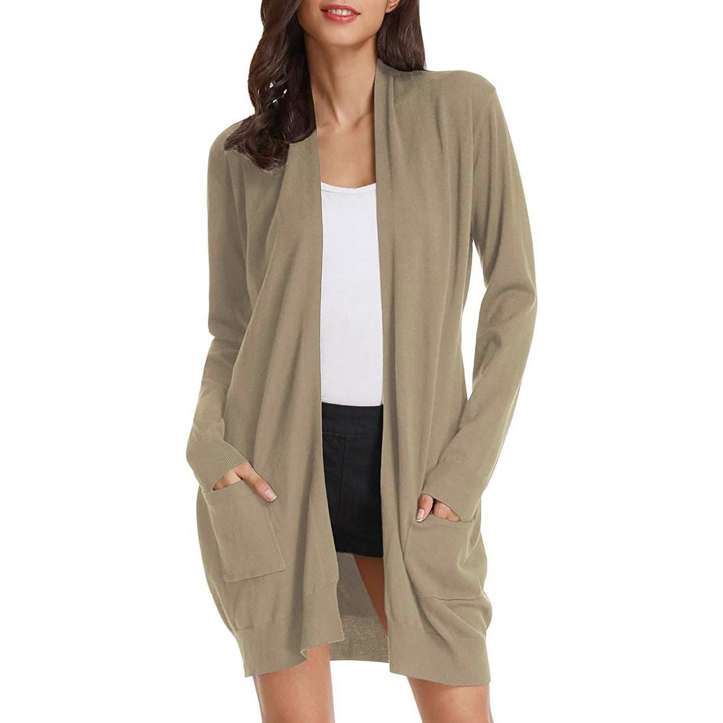 Women's Essential Solid Open Front Long Knited Cardigan Sweater