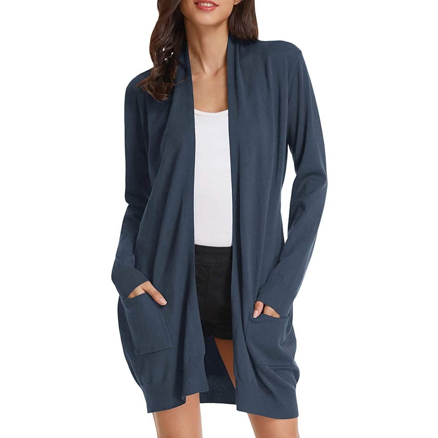 Women's Essential Solid Open Front Long Knited Cardigan Sweater