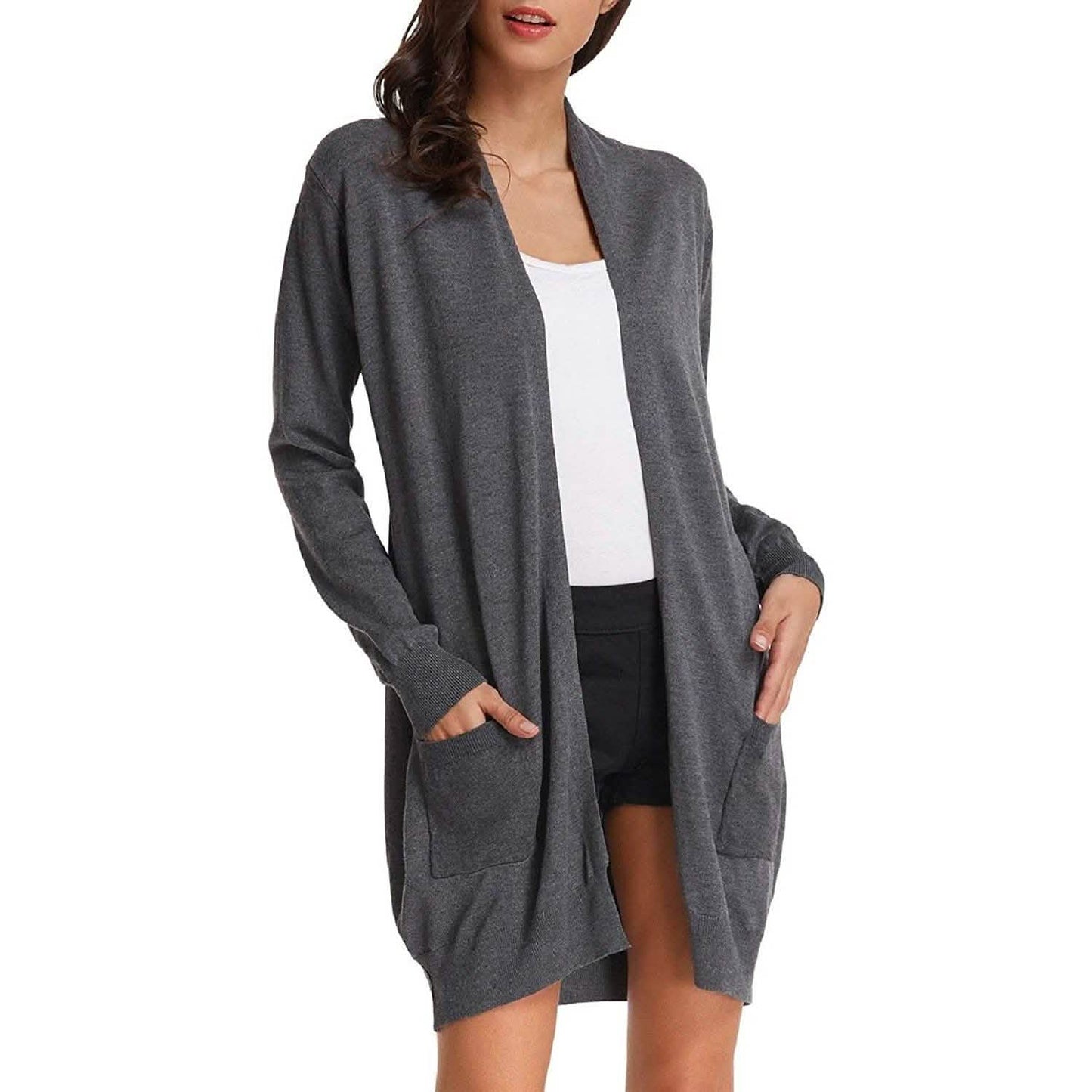 Women's Essential Solid Open Front Long Knited Cardigan Sweater