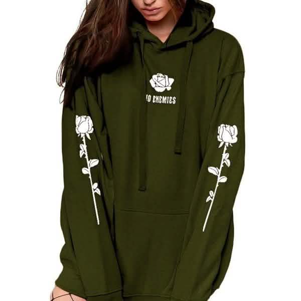 Women's Fashion Casual Tops Rose Print Warm Hoodies