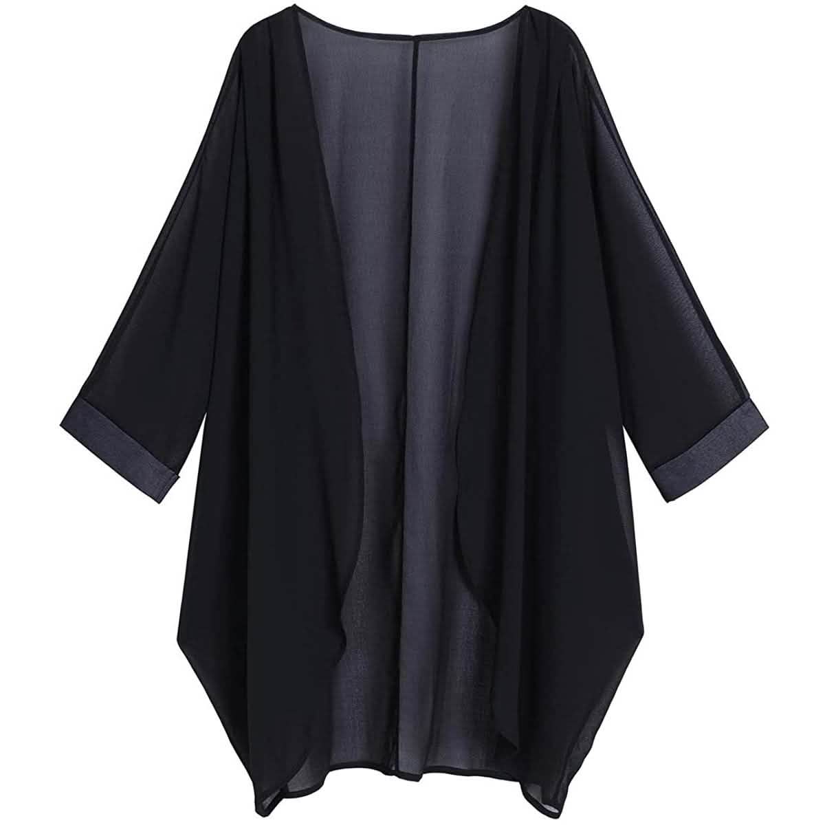 Women's Floral Print Sheer Chiffon Loose Kimono Cardigan Capes